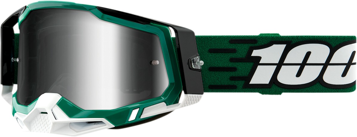 Racecraft 2 Black / Green / White Goggles - Silver Mirrored Lens - Click Image to Close