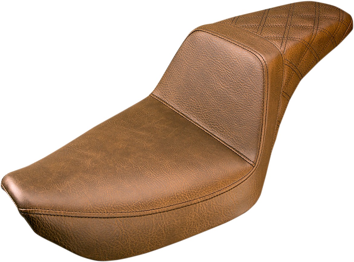 Step-Up Lattice Stitched 2-Up Seat Brown Gel - For 99-03 Harley Dyna - Click Image to Close