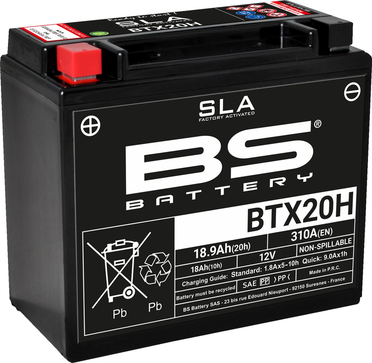 Maintenance Free Sealed Battery - Replaces YTX20H - Click Image to Close