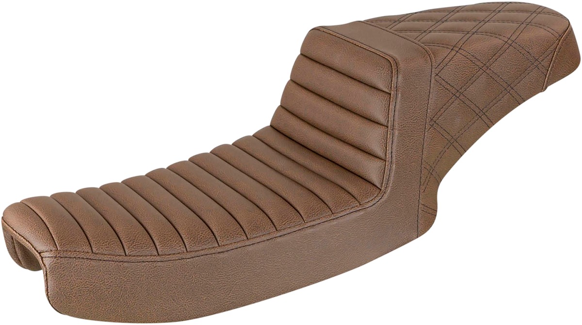 Step-Up Tuck and Roll 2-Up Seat Brown - For 91-95 Harley FXD - Click Image to Close