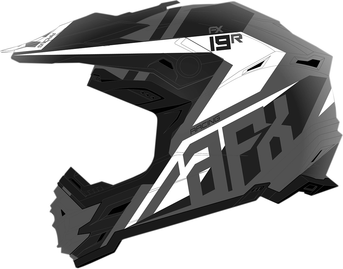 FX-19R Racing Full Face Offroad Helmet Matte Gray/White Large - Click Image to Close