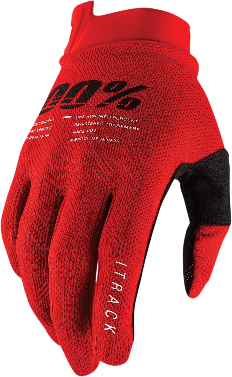 100% Men's iTrack Gloves - Red Small, Off-Road/ATV/Motocross - Click Image to Close