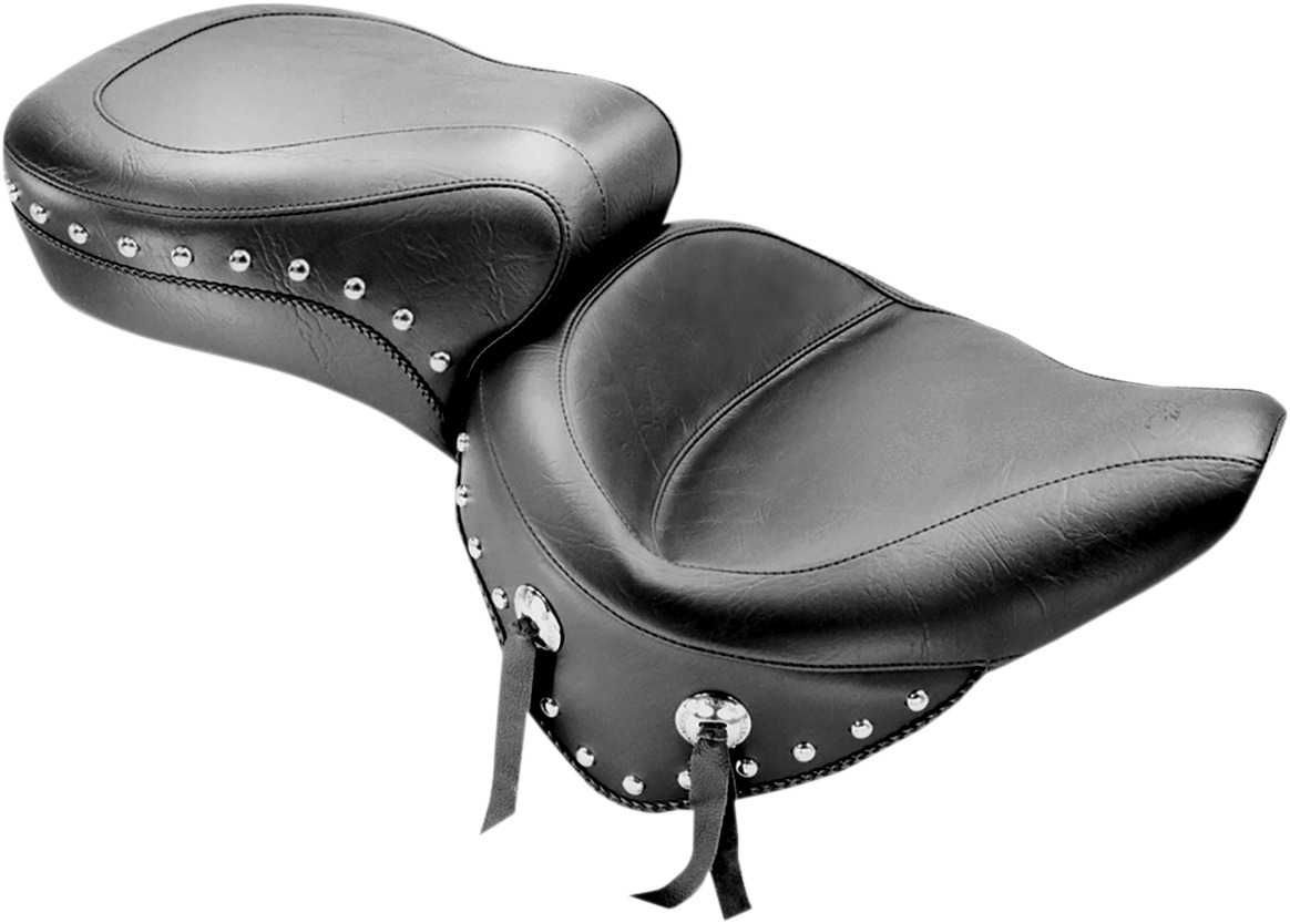 Concho Studded Naugahyde 2-Up Seat - Black - For 00-07 Harley Softail - Click Image to Close