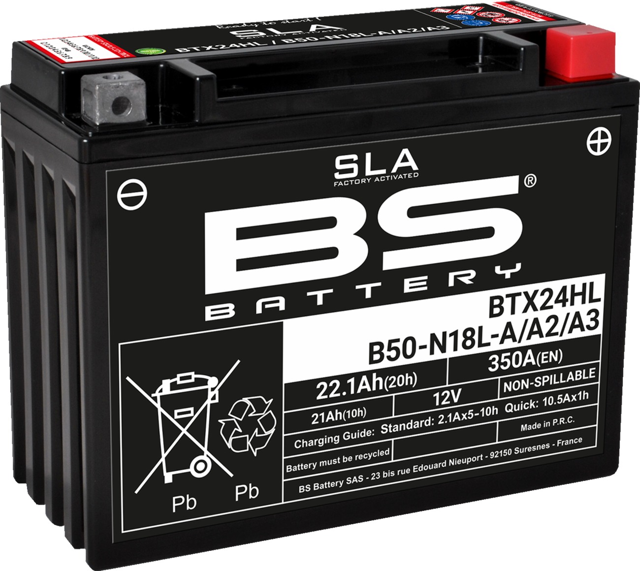 SLA Factory Activated AGM Maintenance Free Battery - Relaces YTX24HL - Click Image to Close