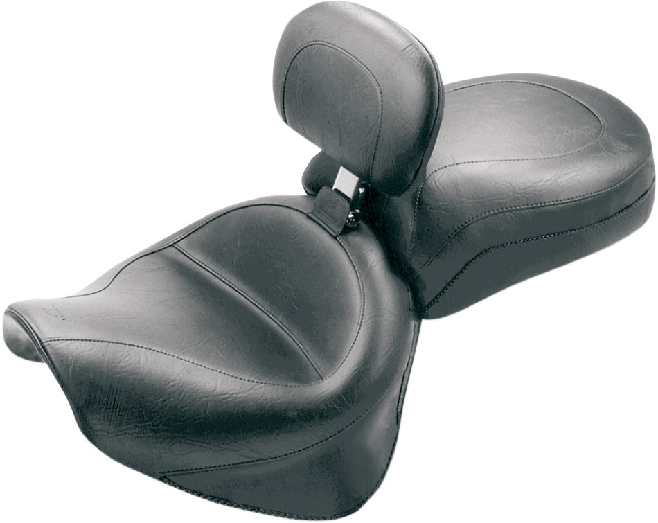 Touring Smooth Vinyl 2-Up Seat Black w/Backrest - For 99-13 Yamaha Road Star - Click Image to Close