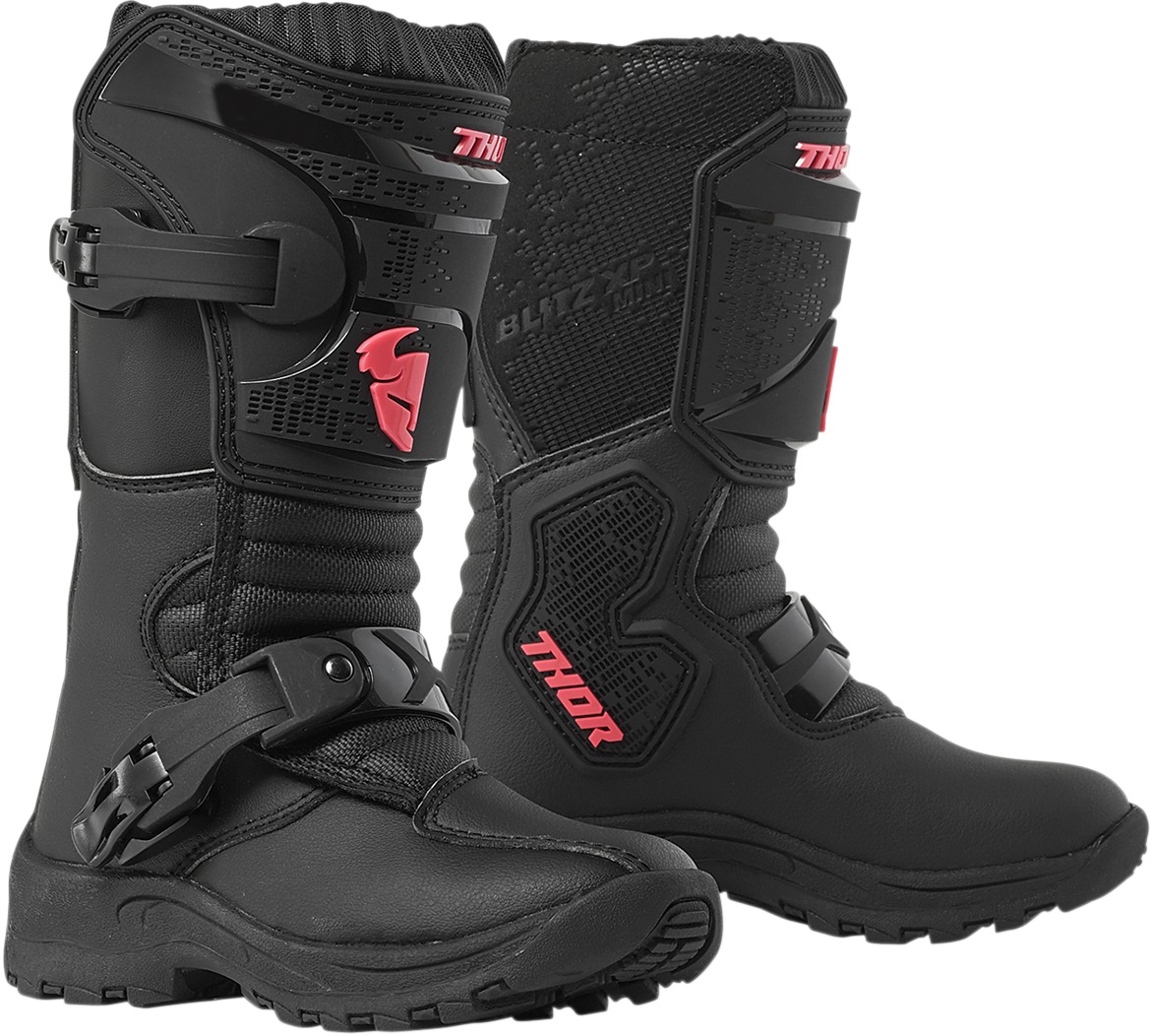 Blitz XP Mini Dirt Bike Boots - Black & Pink MX Sole Kids Size 11 - Click Image to Close