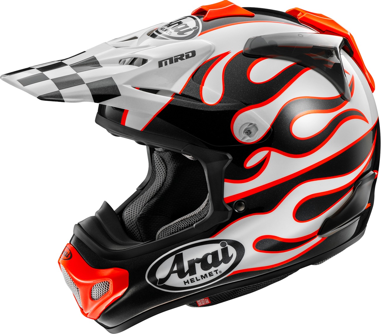 Arai VX-Pro4 Flame Helmet - Medium, Red/Black/White - MX helmet with flame graphics - Click Image to Close