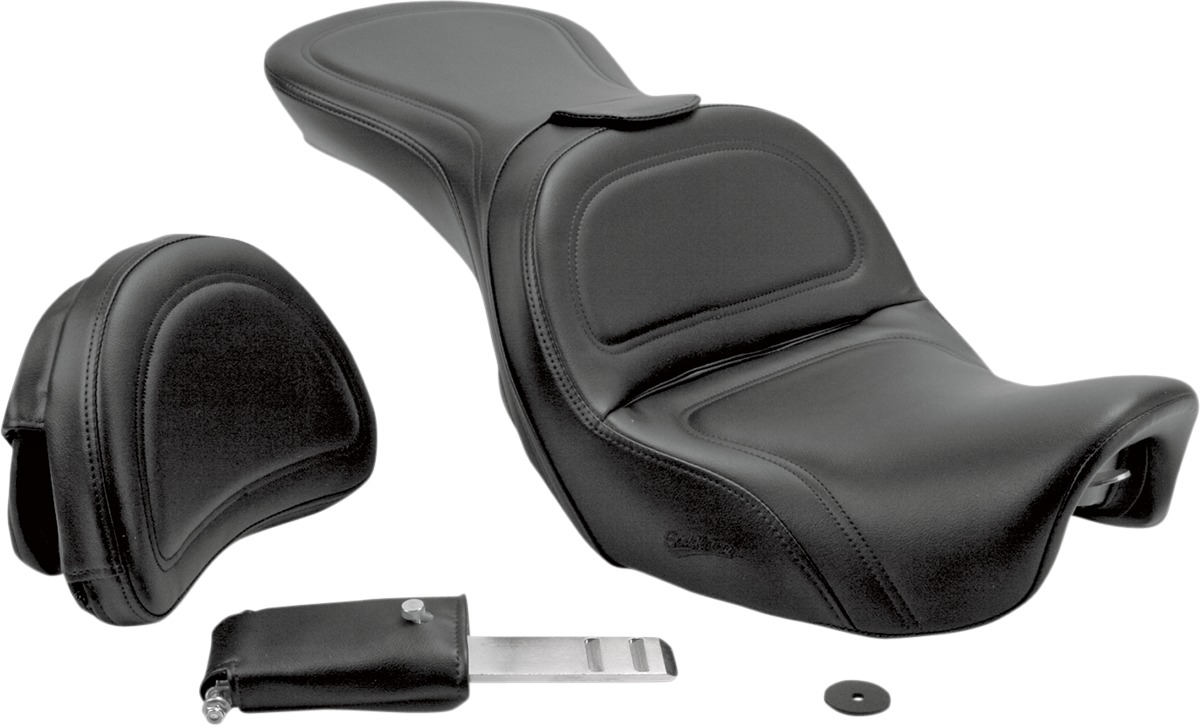 Explorer Stitched 2-Up Seat Black Gel w/Backrest - For 06-17 Dyna - Click Image to Close