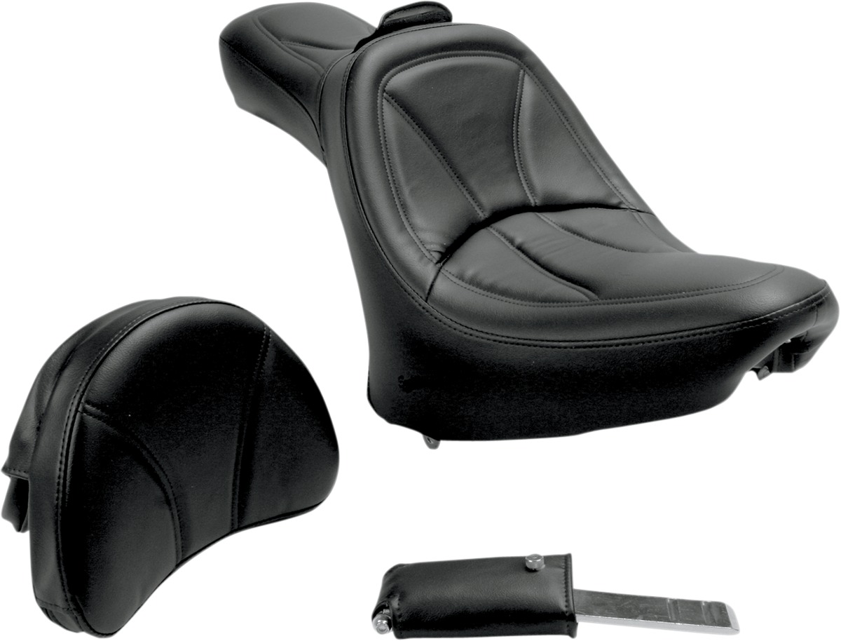 King Plain 2-Up Seat Black Gel w/Backrest - For 00-06 Harley Softail - Click Image to Close