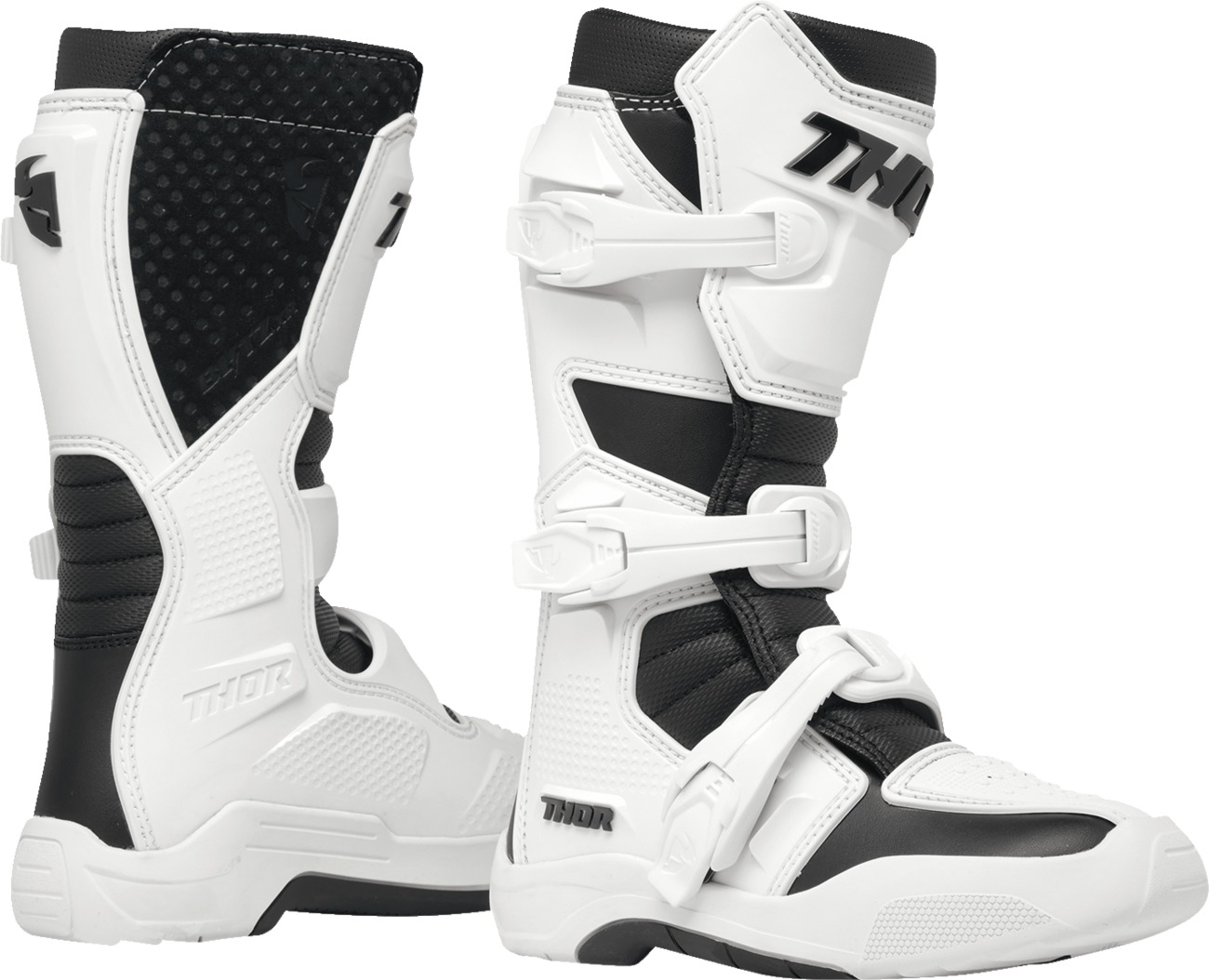 Thor Youth Blitz XR Boots White/Black Size 5 - Off-road youth boots in White/Black, Size 5 - Click Image to Close