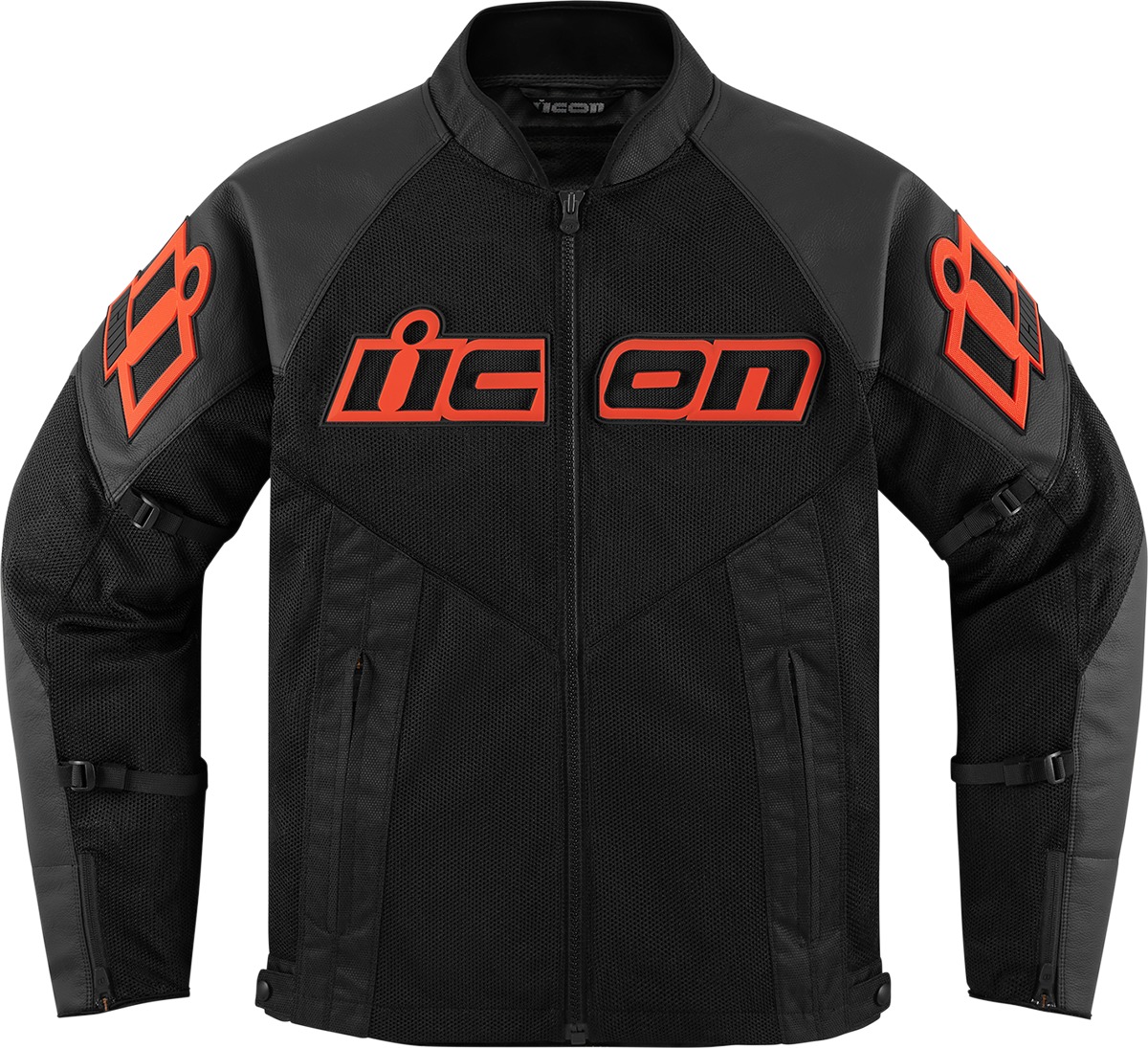 ICON Mesh AF Leather Jacket Men's 2XL Black/Red - Durable leather and mesh riding jacket - Click Image to Close