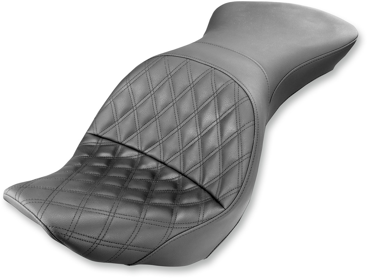 Explorer Touring Lattice Stitched 2-Up Seat - Black - For HD Softail - Click Image to Close