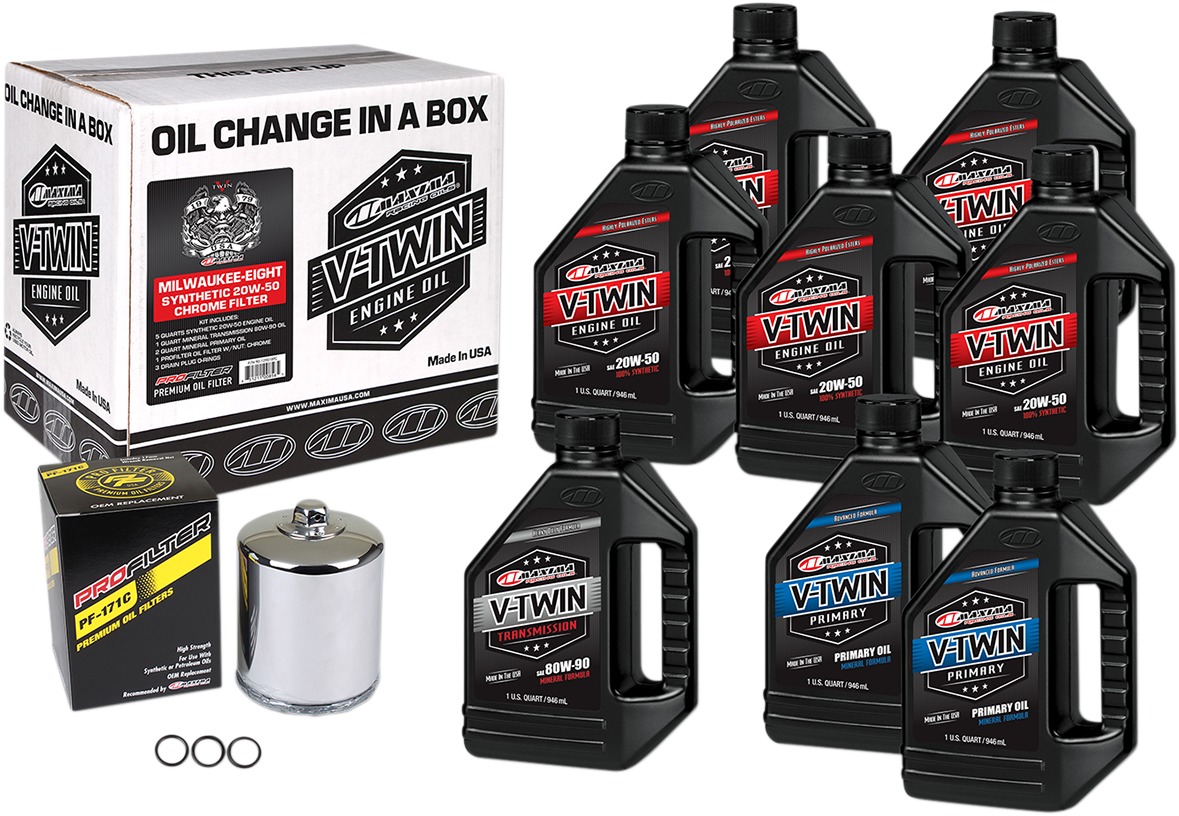 Synthetic V-Twin Oil Change Kit w/ Chrome Filter For Milwaukee-Eight - Click Image to Close