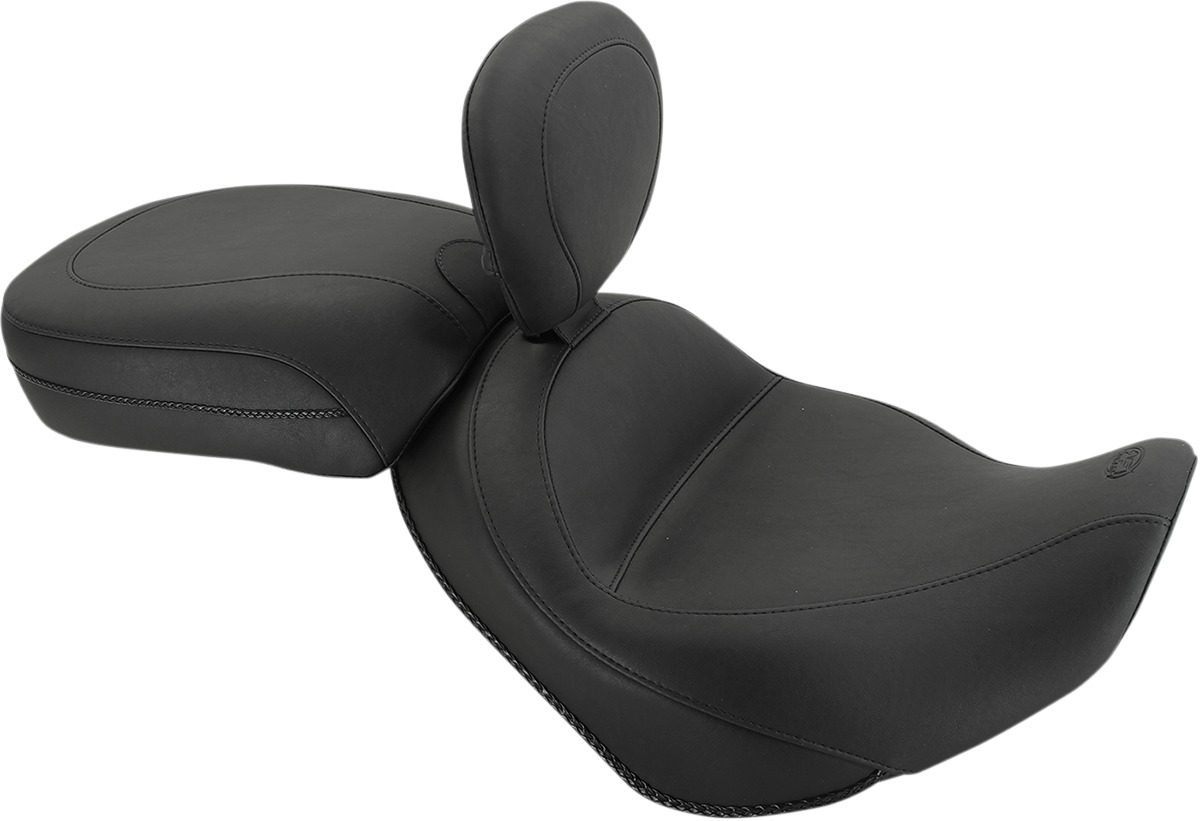 Two-Piece Plain Vinyl 2-Up Seat Black w/Backrest - For Triumph America Speedmaster - Click Image to Close