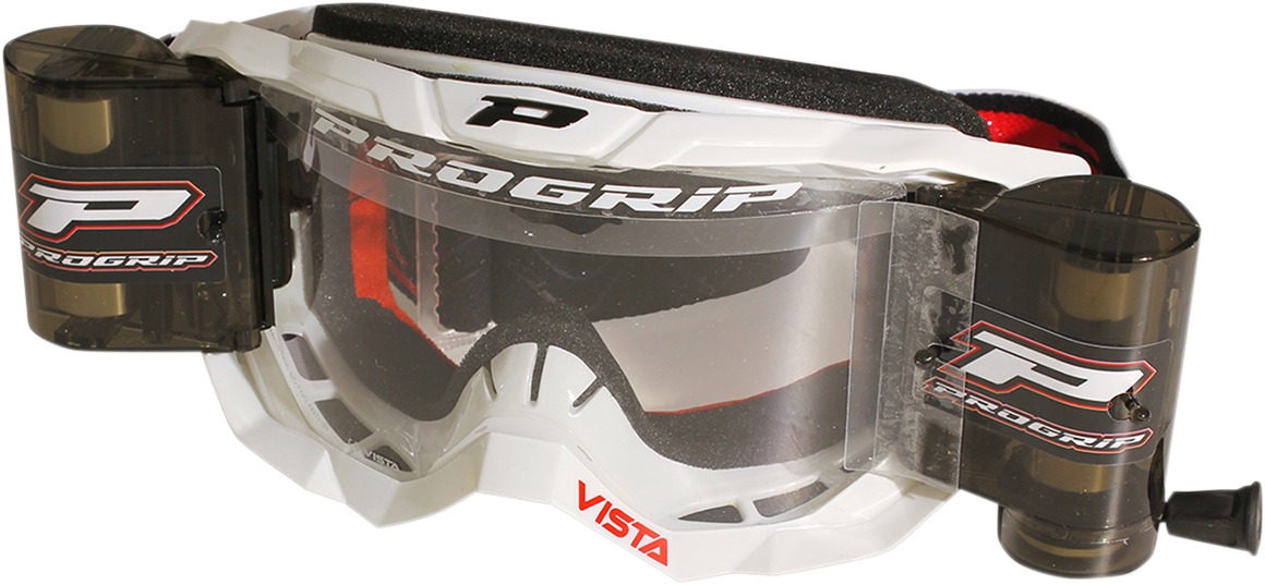 3303 Black / White Vista Goggles - Clear Lens w/ Roll-Off System - Click Image to Close