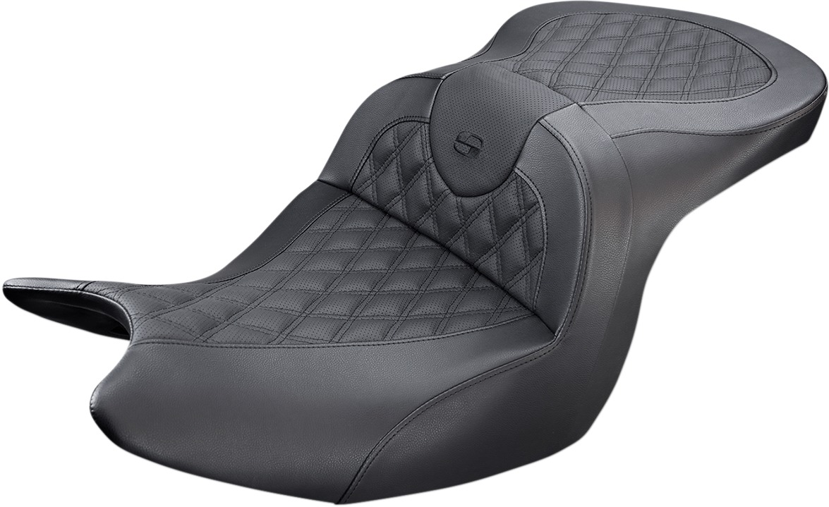 Road Sofa Lattice Stitched 2-Up Seat Black Gel - For 18-20 Honda 1800 Gold Wing - Click Image to Close