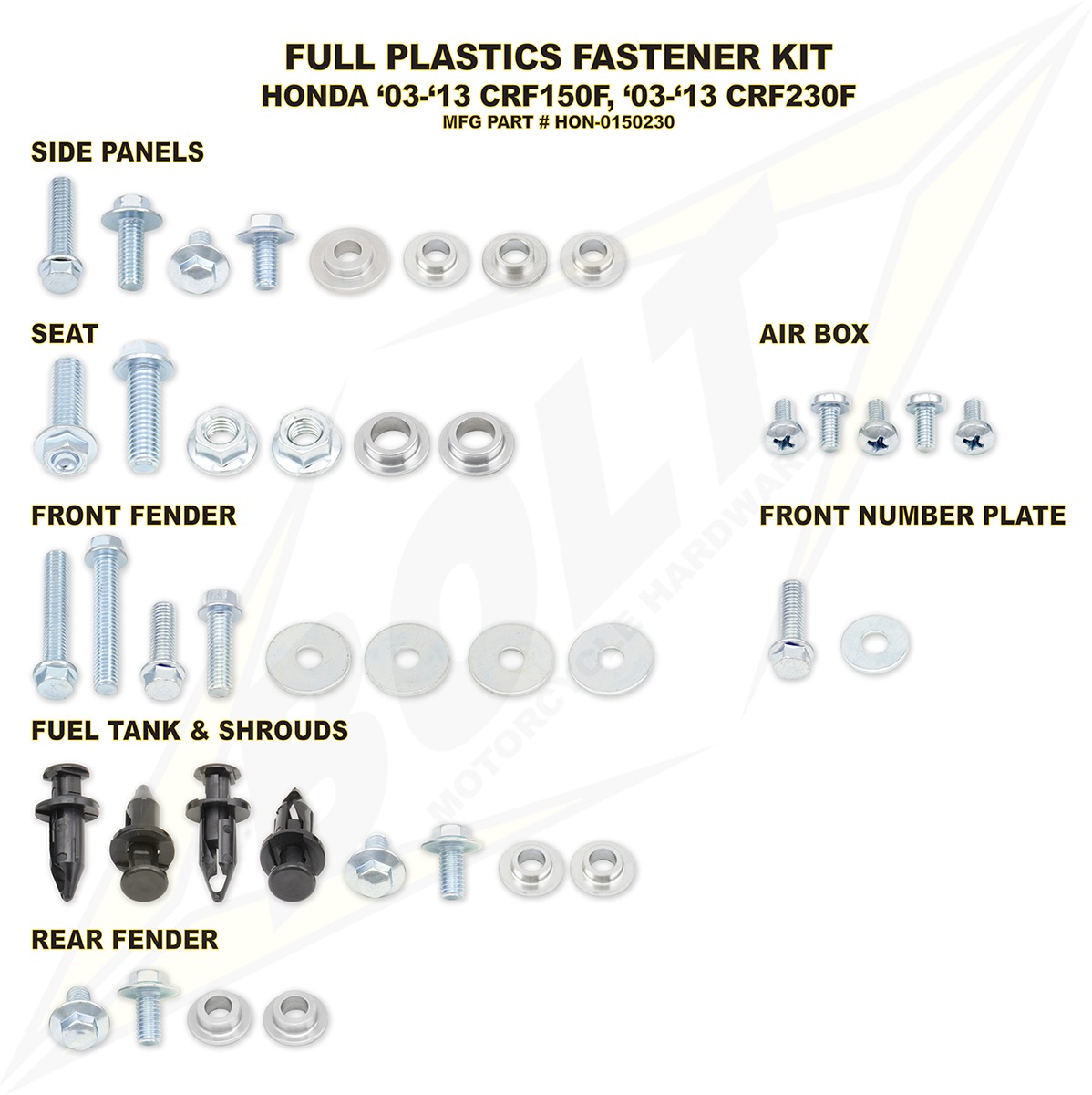 Full Plastic Fastener Kit - For Honda CRF150F & CRF230F - Click Image to Close