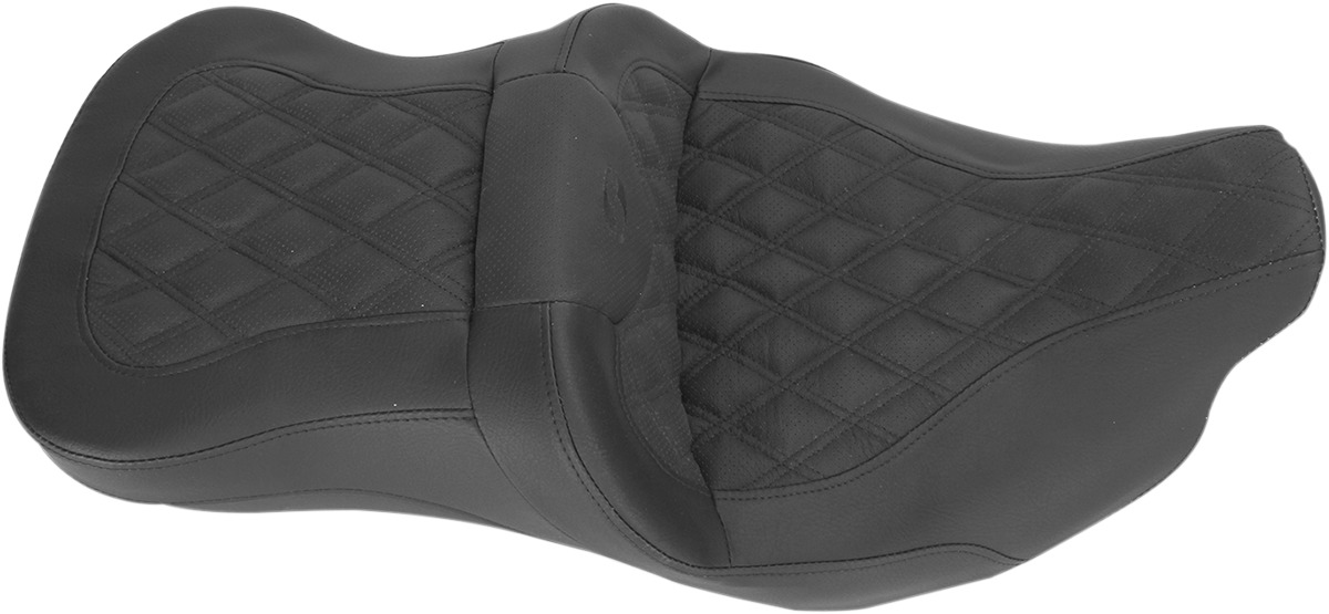 Heated Road Sofa Lattice Leather 2-Up Seat Black Gel - For Harley - Click Image to Close