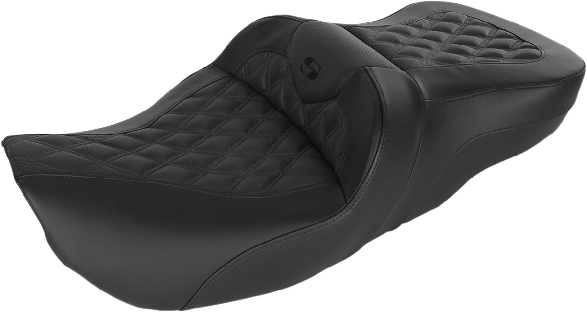 Road Sofa Lattice Stitched Leather 2-Up Seat Black Gel - For FLHR FLHX - Click Image to Close