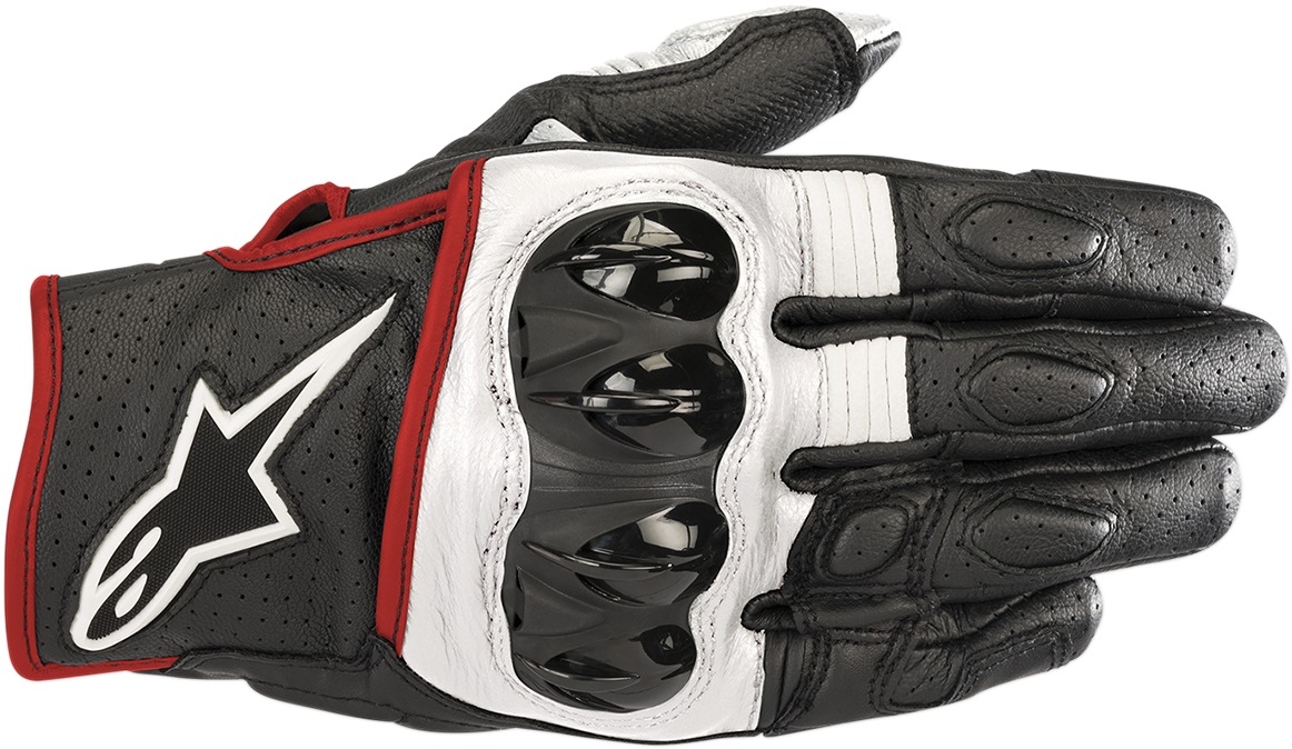 Celer V2 Leather Motorcycle Gloves Black/White/Red 3X-Large - Click Image to Close