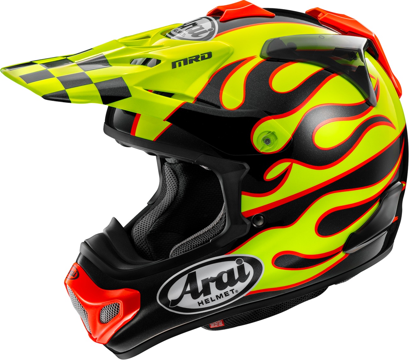 Arai VX-Pro4 Flame Helmet - Small, Black/Red/Yellow - Premium MX helmet with Flame graphic - Click Image to Close