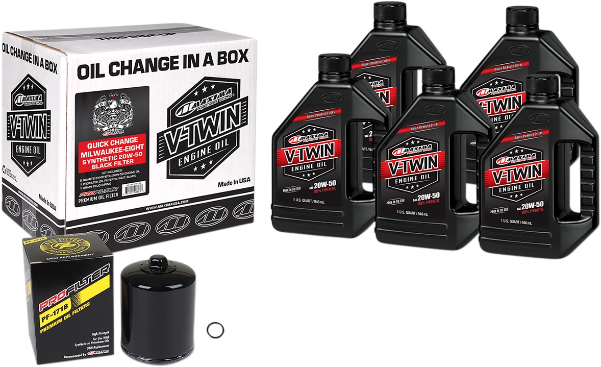 V-Twin Oil Change Kit Synthetic w/ Black Filter Milwaukee-Eight - Click Image to Close