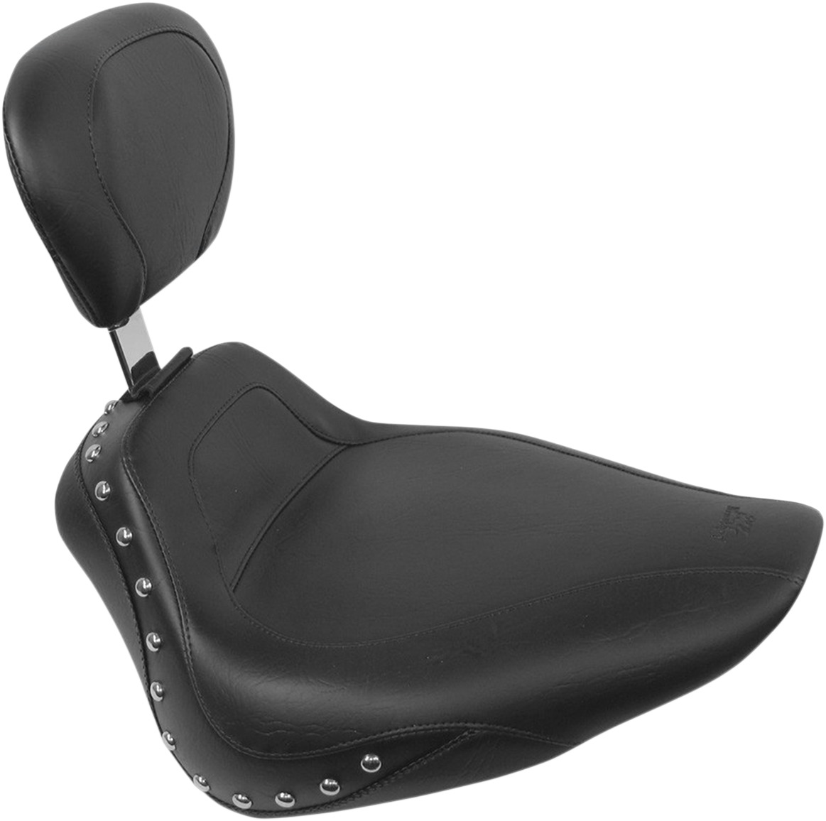 Studded Vinyl Solo Seat w/Backrest - For 00-15 Harley Softail - Click Image to Close