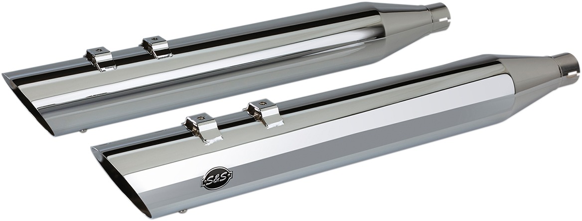 Chrome 4" Slip On Exhaust Slash-Cut - For 95-16 Harley FLH FLT - Click Image to Close