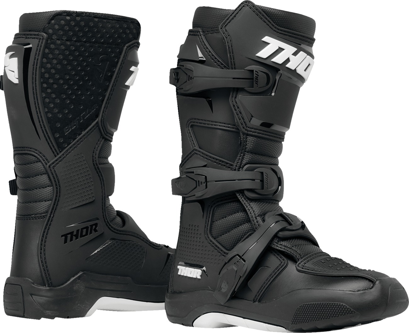 Thor Youth Blitz XR Boots Black/White Size 4 - Youth off-road boots in Black/White, Size 4 - Click Image to Close