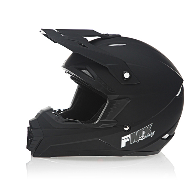 FMX N-600 Youth Large Motocross Helmet, Matte Black, Double D Closure, DOT - Click Image to Close