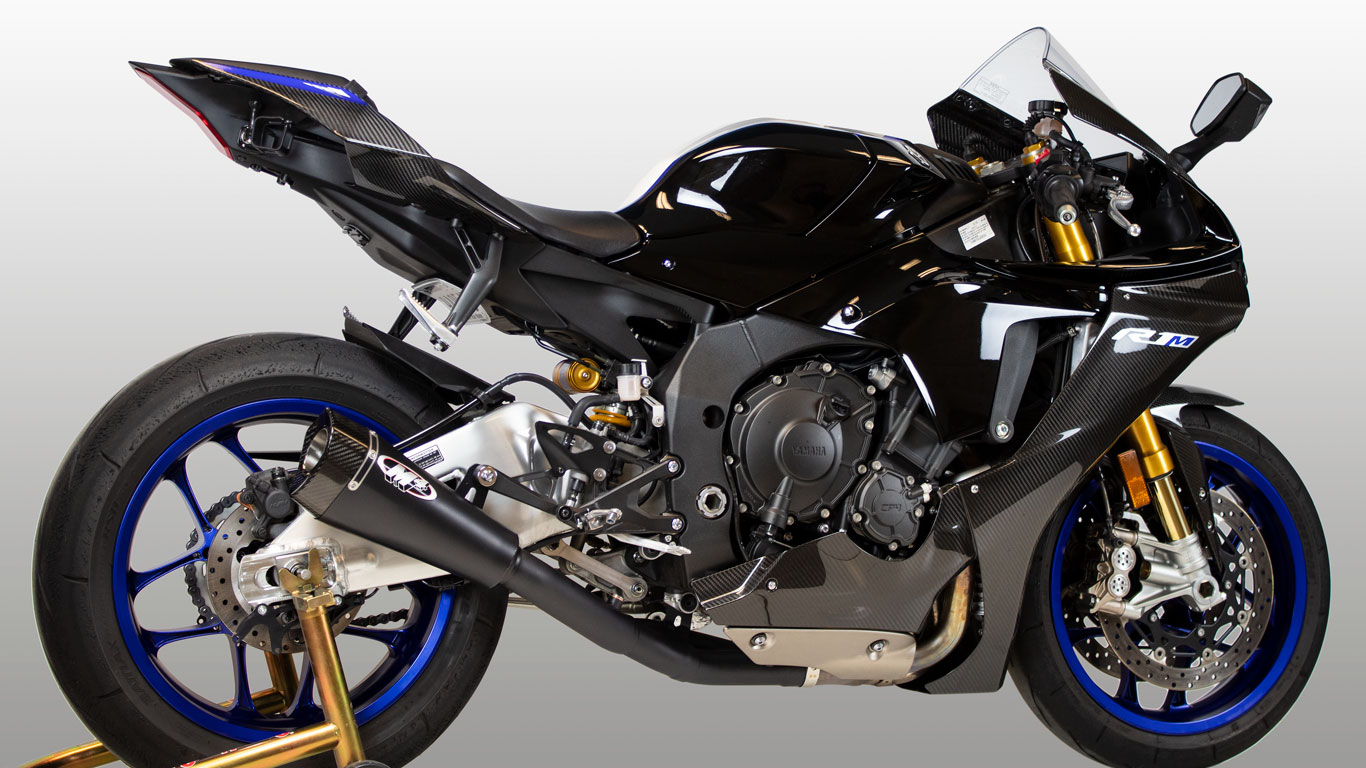 RM1 Slip On "Half" Exhaust w/ Black Muffler & Link Pipe - For 15-23 Yamaha YZF R1 - Click Image to Close