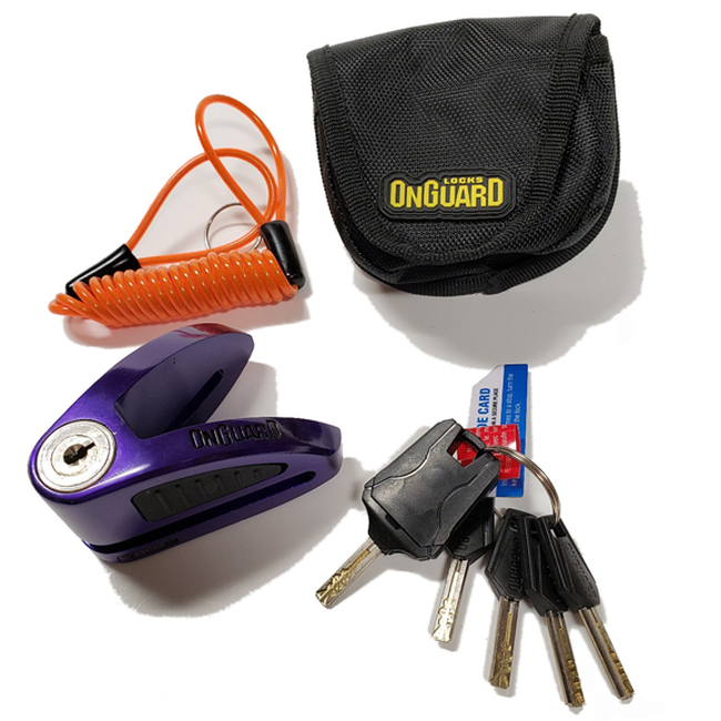 On Guard Locks Boxer Disc Lock Purple - 8mm Pin with Pouch & Reminder - Click Image to Close