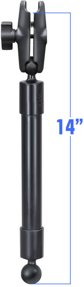 Ram Arm - 14" Long Extension Pole w/ Two 1" Ball Ends & Dual Socket Arm - Click Image to Close