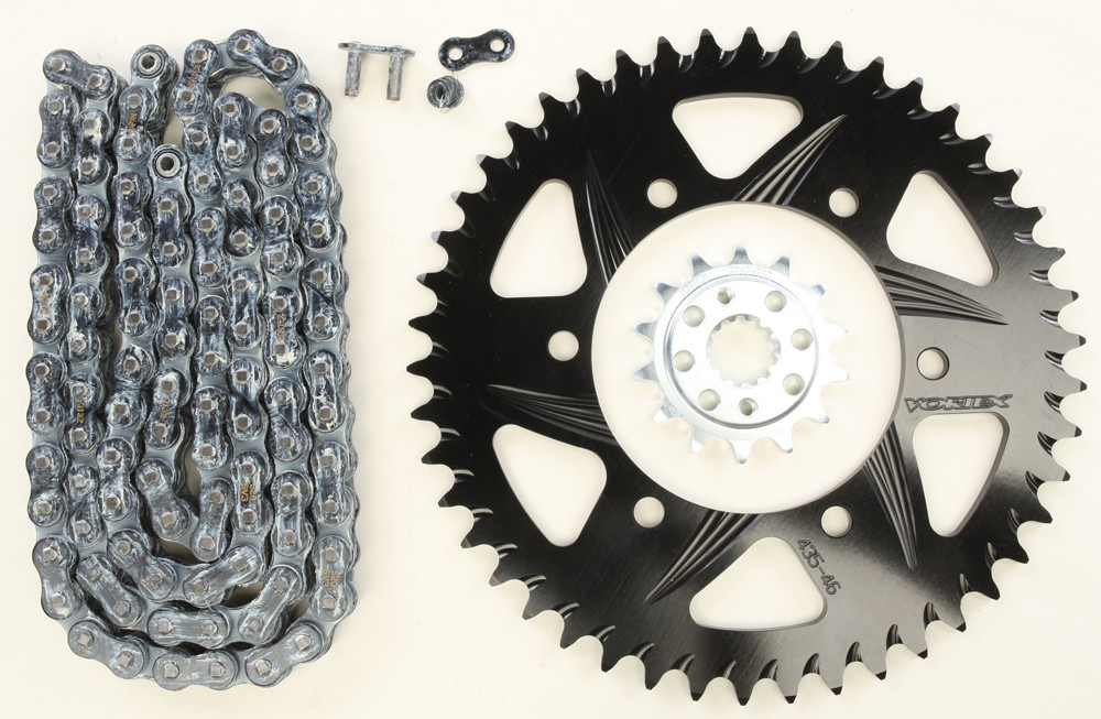 V3 Chain & Sprocket Kit Black SX Chain 520 14/46 Hardcoat Aluminum - For 10-13 Kawasaki Ninja 250 - Click Image to Close