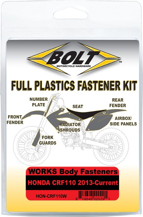 Full Plastic Fastener Kit w/ Works Washer Upgrade - For 2013+ Honda CRF110F - Click Image to Close