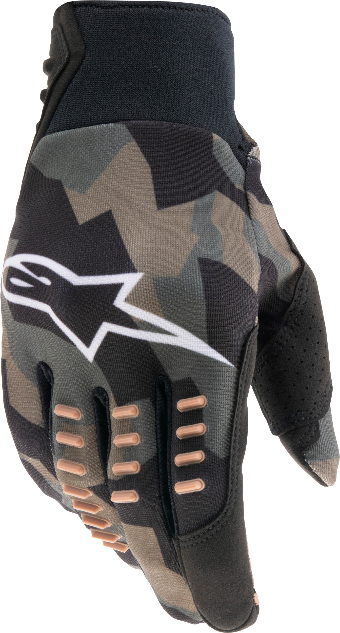 Alpinestars SMX-E Gloves Black/Camo/Sand Medium - Off-road gloves, fits Medium size - Click Image to Close