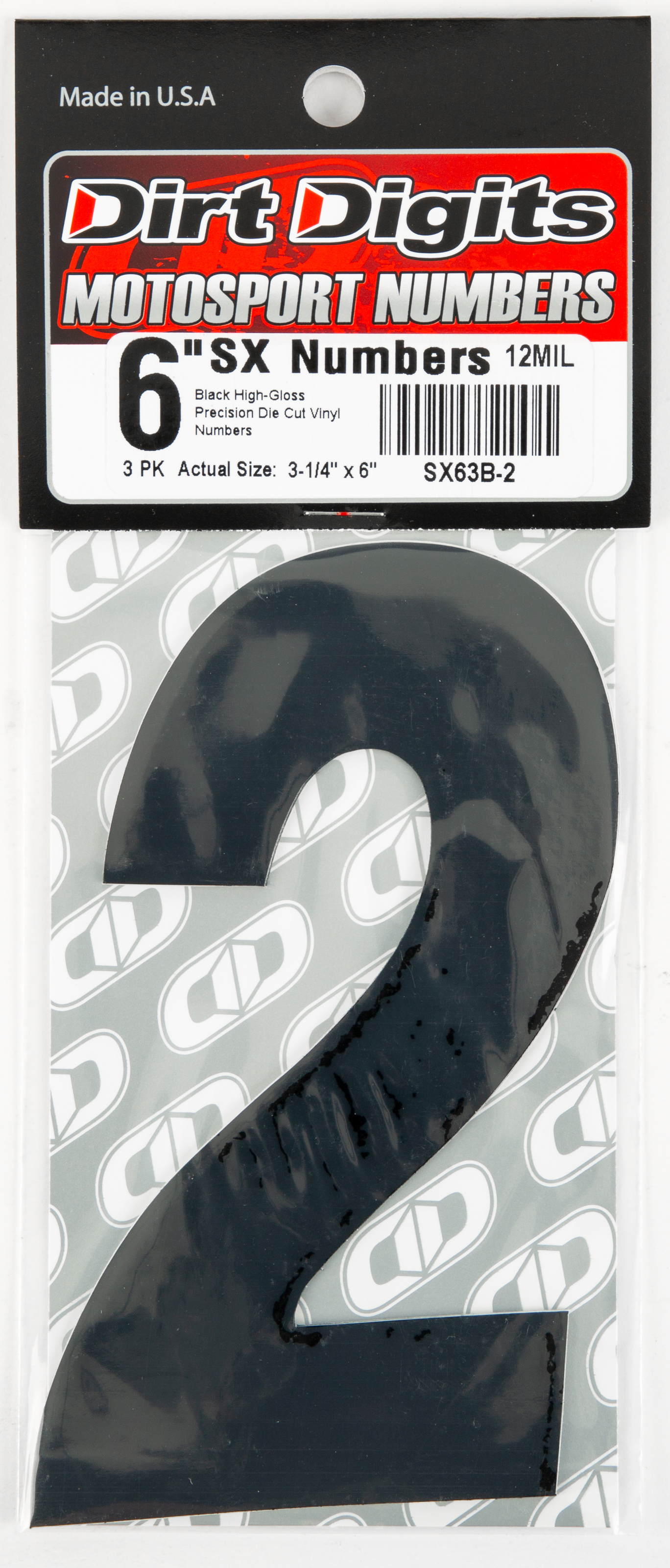 #2 6" Tall Black "SX" Stick-On Race Numbers - 3 Pack - Click Image to Close