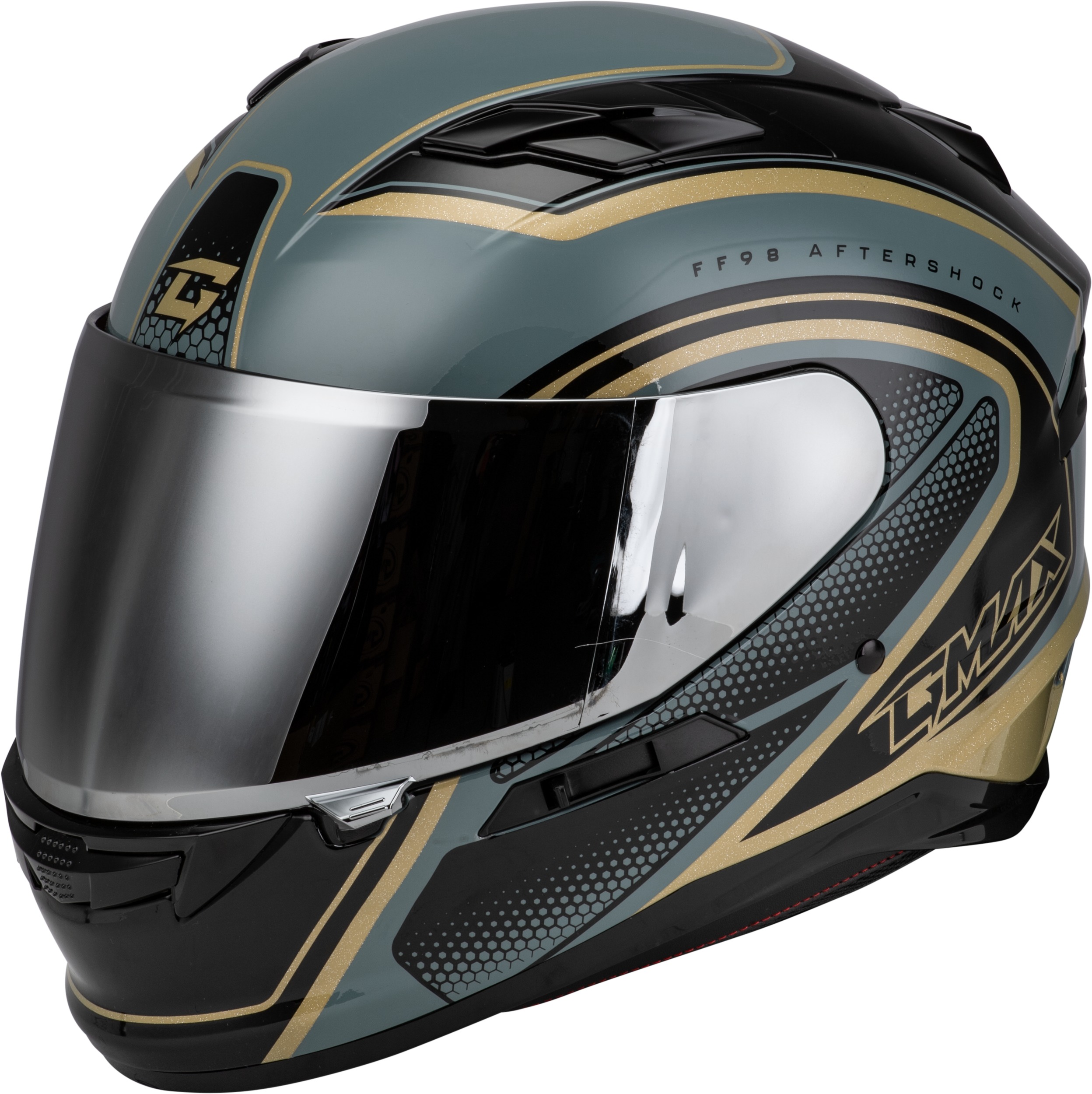 FF-98 Aftershock Helmet Grey/Gold Metallic Small - Small size, ECE/DOT approved helmet - Click Image to Close