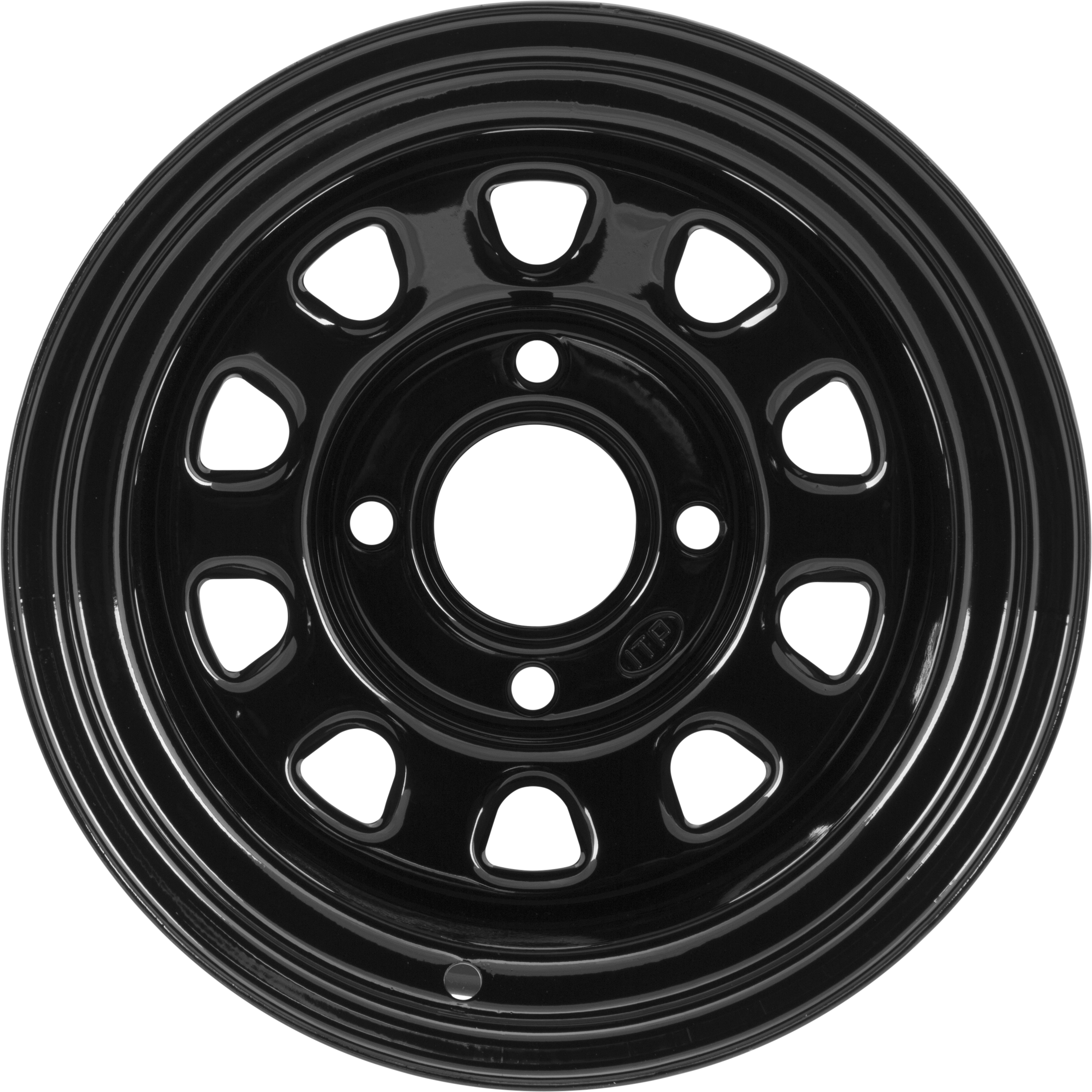 Delta Steel Wheel - Front or Rear - Black - 12x7 - 4/110 - 5+2 - Click Image to Close