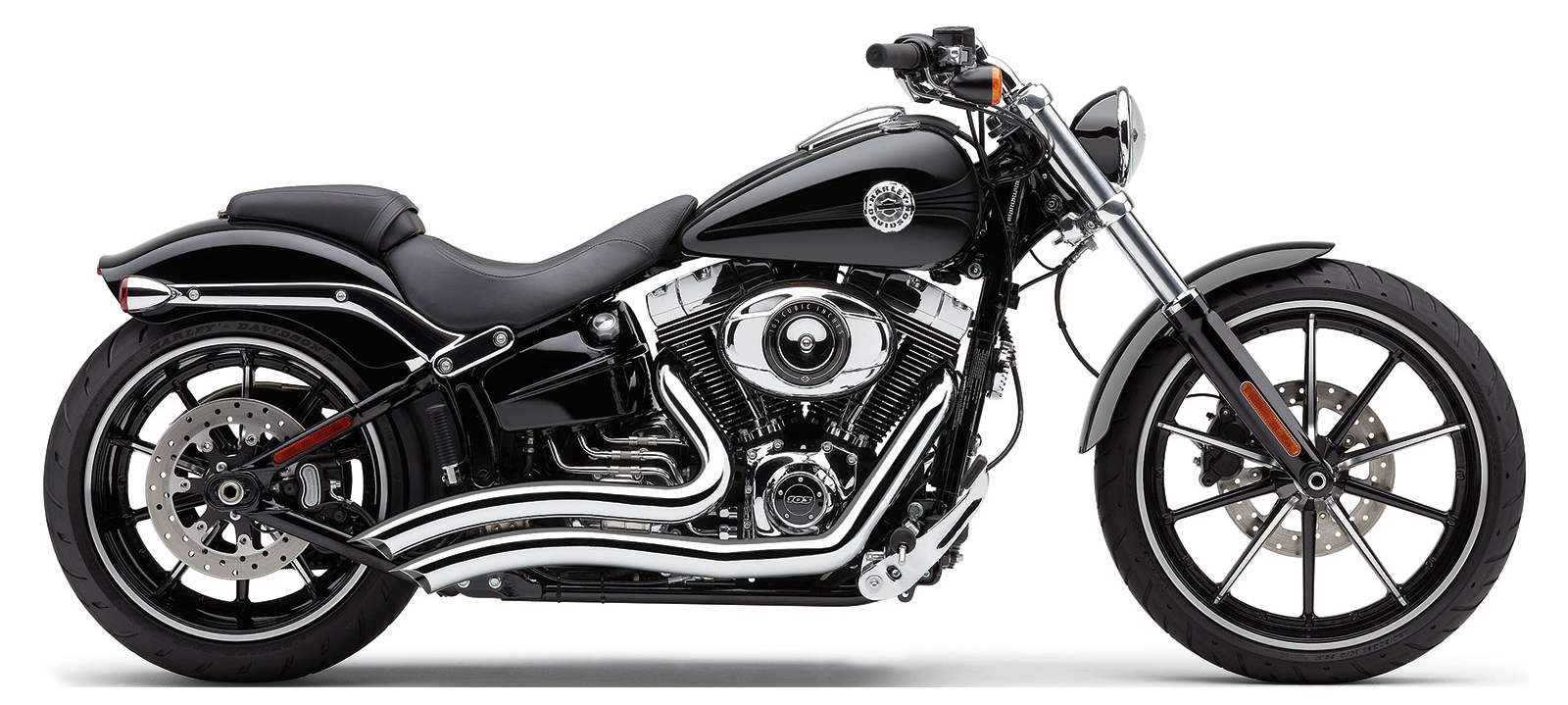 Speedster Short Swept Chrome Full Exhaust - For 13-17 HD Softail Breakout - Click Image to Close