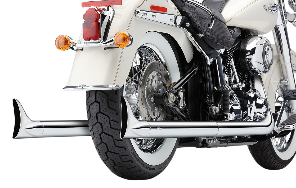 Dual Fishtail Chrome Full Exhaust - For 12-17 Harley Softail - Click Image to Close