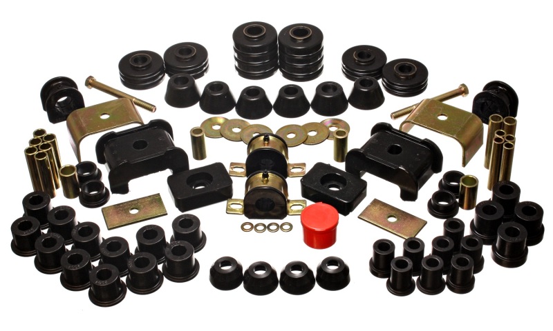 Black Hyper-Flex Master Bushing Set - For 73-80 Chev/GMC 4WD w/Aftermarket Front Springs - Click Image to Close