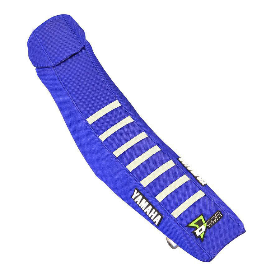 Seat Cover Blue w/White Ribs - For 18-19 Yamaha YZ65 - Click Image to Close