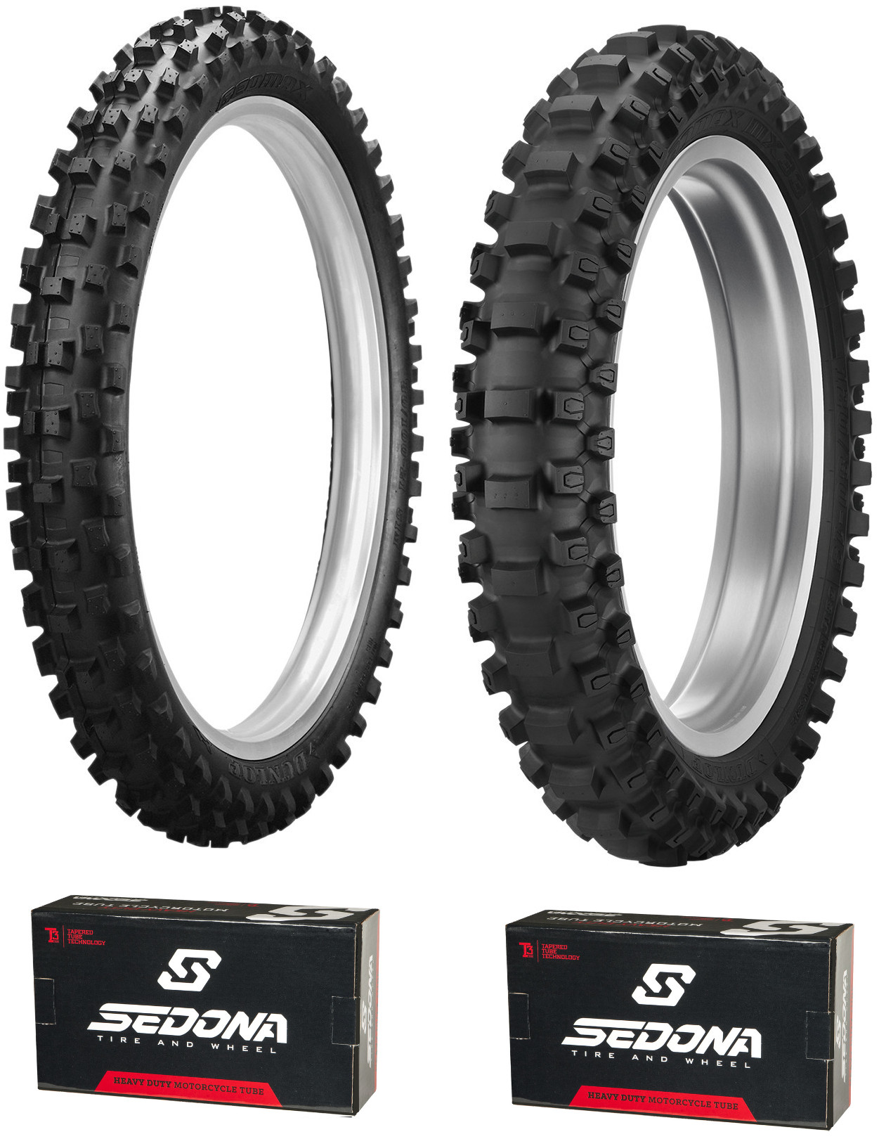 MX3S 80/100-21 & MX33 100/90-19 Tire Kit - w/ HD Sedona Tubes - Click Image to Close