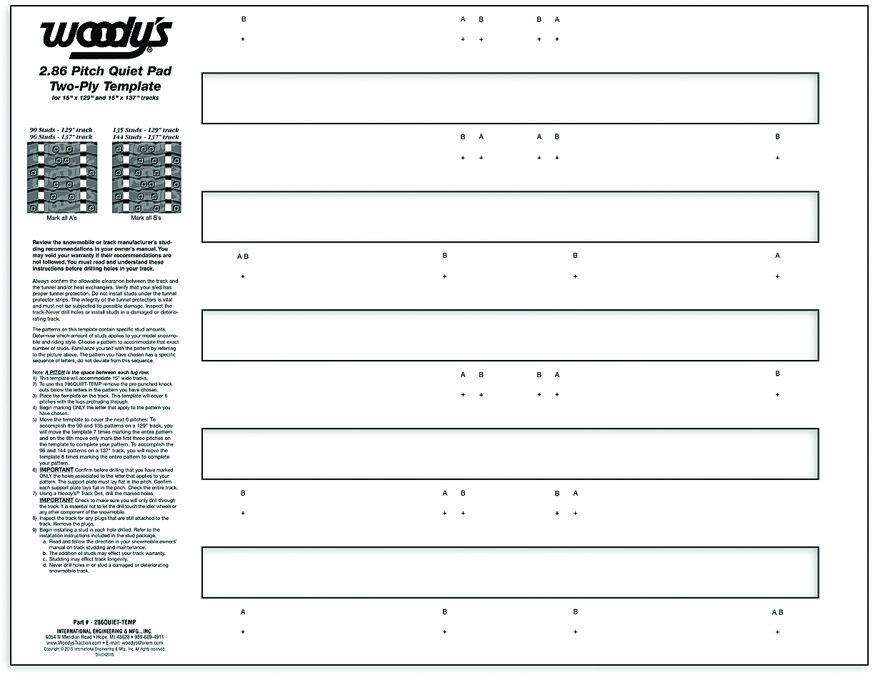 2.86" Pitch Quiet Pad 2-Ply Stud Template - Click Image to Close