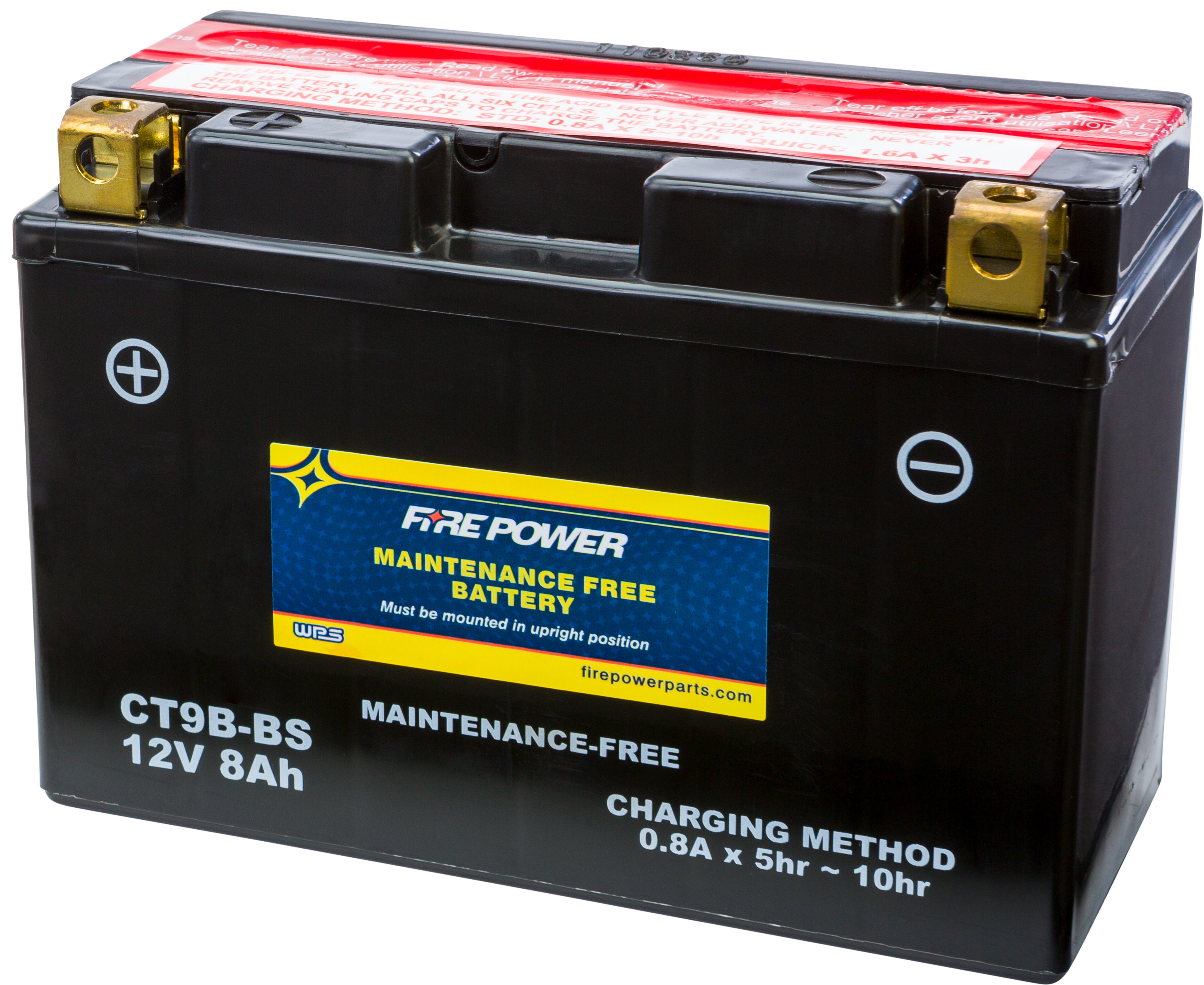 Maintenance Free Sealed Battery - Replaces YT9B-BS - Click Image to Close