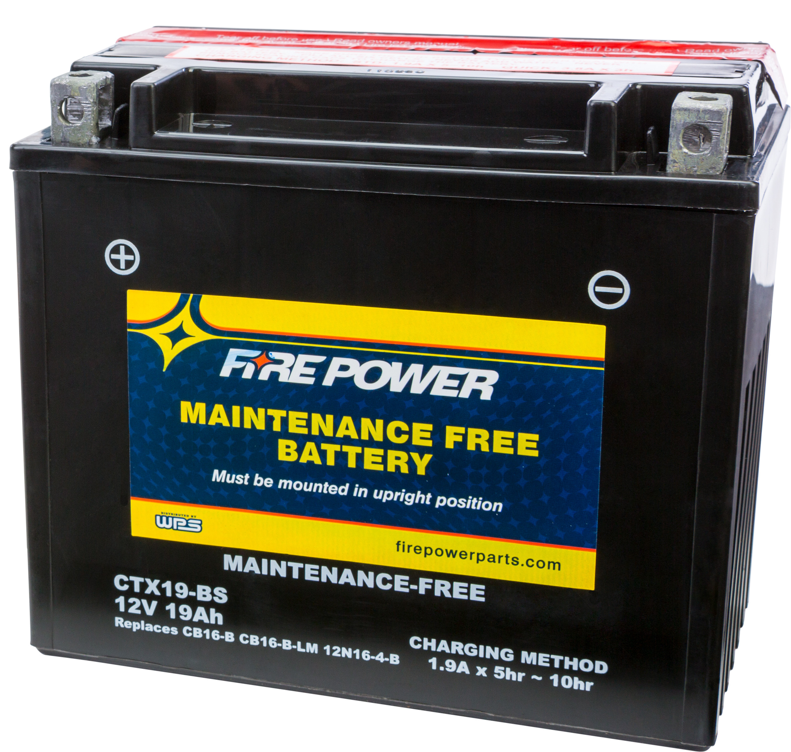 Maintenance Free Sealed Battery - Replaces YTX19-BS - Click Image to Close