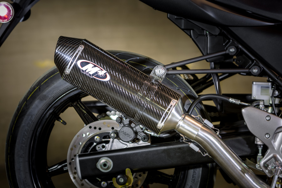 High Mount Full Exhaust w/ Carbon Fiber Muffler & Stainless Tubing - For 17-22 Suzuki SV650 - Click Image to Close