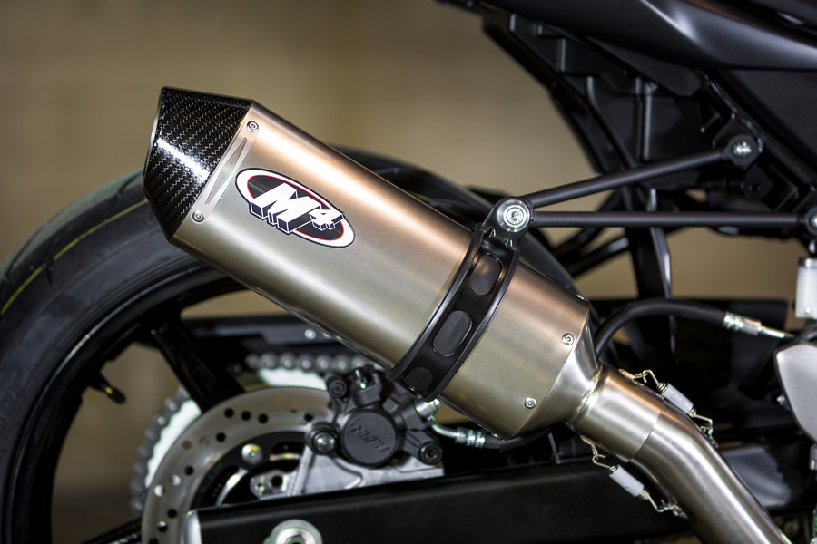 High Mount Full Exhaust w/ Titanium Muffler & Stainless Tubing - For 17-22 Suzuki SV650 - Click Image to Close