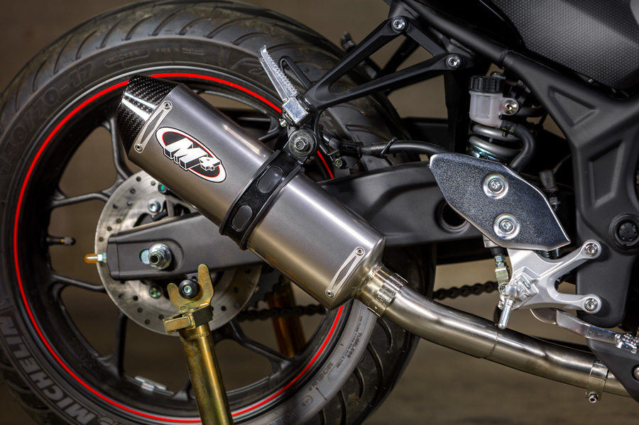 Full Exhaust W/ Titanium Muffler & Stainless Tubing - For 15-24 Yamaha R3 & MT03 - Click Image to Close